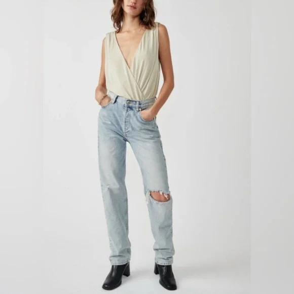 Free People Night Owl Bodysuit In Morning Oat Size Large New - Picture 1 of 8